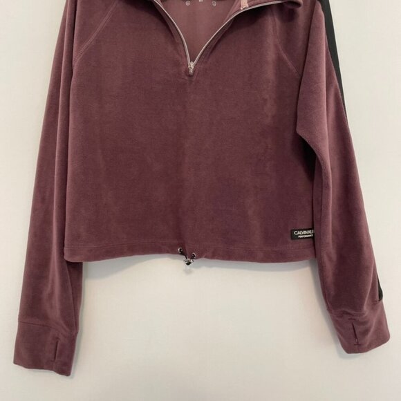 CALVIN KLEIN PERFORMANCE Half Zip Logo Top Purple Fleece 1/2 Zip Crop Sweatshirt - Picture 6 of 15
